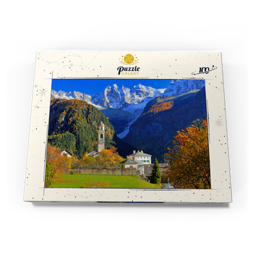 Bergdorf Soglio mit Dorfkirche, Engadin, Kanton Graubünden, Schweiz 100 Puzzle Schachtel Ansicht3