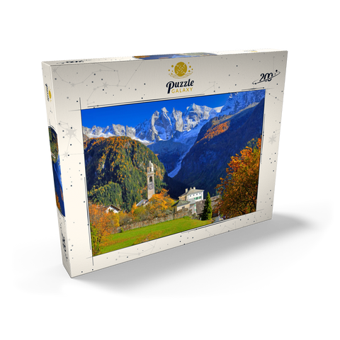 Bergdorf Soglio mit Dorfkirche, Engadin, Kanton Graubünden, Schweiz 200 Puzzle Schachtel Ansicht2