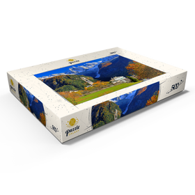 Alternative Darstellung des Puzzle-Motivs Bergdorf Soglio mit Dorfkirche, Engadin, Kanton Graubünden, Schweiz – Puzzleteile: 500