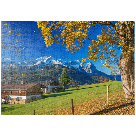 puzzleplate Blick von der Pfeiffer-Alm zur Zugspitzgruppe (2962m), Garmisch-Partenkirchen 1000 Puzzle