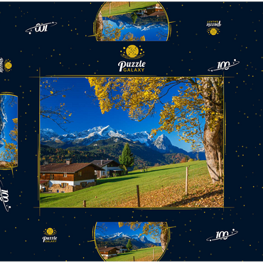 Blick von der Pfeiffer-Alm zur Zugspitzgruppe (2962m), Garmisch-Partenkirchen 100 Puzzle Schachtel 3D Modell