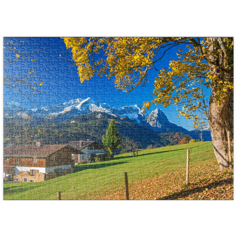 puzzleplate Blick von der Pfeiffer-Alm zur Zugspitzgruppe (2962m), Garmisch-Partenkirchen 500 Puzzle