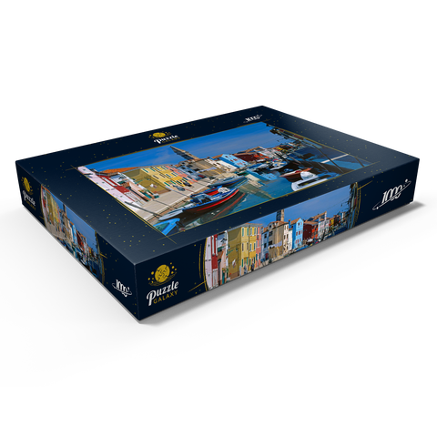 Kanal mit Pfarrkirche, Insel Burano bei Venedig, Venetien, Italien 1000 Puzzle Schachtel Ansicht1