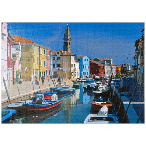 puzzleplate Kanal mit Pfarrkirche, Insel Burano bei Venedig, Venetien, Italien 1000 Puzzle
