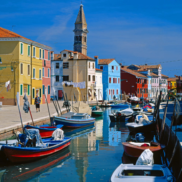Kanal mit Pfarrkirche, Insel Burano bei Venedig, Venetien, Italien 1000 Puzzle 3D Modell