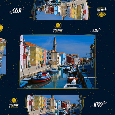 Kanal mit Pfarrkirche, Insel Burano bei Venedig, Venetien, Italien 1000 Puzzle Schachtel 3D Modell