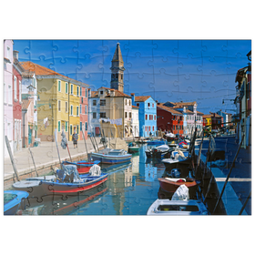 Darstellung des Puzzle Motivs Kanal mit Pfarrkirche, Insel Burano bei Venedig, Venetien, Italien - Puzzleteile: 100