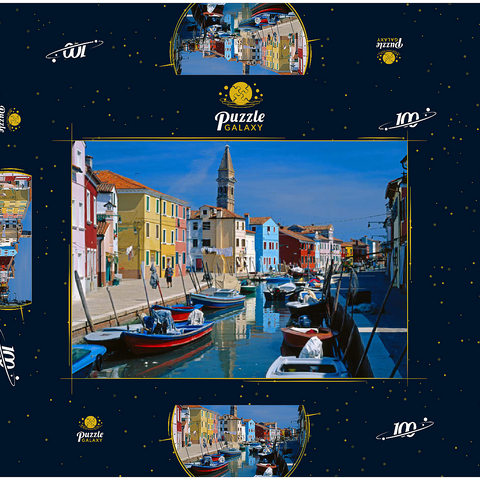 Kanal mit Pfarrkirche, Insel Burano bei Venedig, Venetien, Italien 100 Puzzle Schachtel 3D Modell