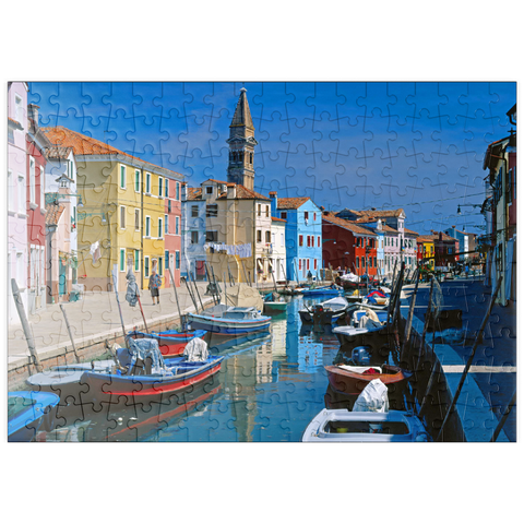 puzzleplate Kanal mit Pfarrkirche, Insel Burano bei Venedig, Venetien, Italien 200 Puzzle