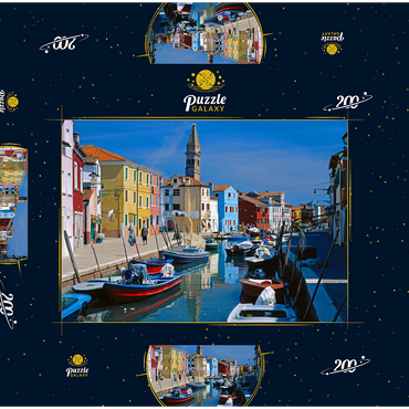Kanal mit Pfarrkirche, Insel Burano bei Venedig, Venetien, Italien 200 Puzzle Schachtel 3D Modell