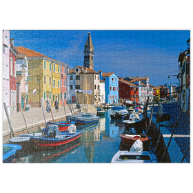 Darstellung des Puzzle Motivs Kanal mit Pfarrkirche, Insel Burano bei Venedig, Venetien, Italien - Puzzleteile: 500