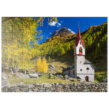 puzzleplate Heilig-Geist-Kirche, 15. Jahrhundert, Kasern, Ahrntal, Trentino-Südtirol 100 Puzzle