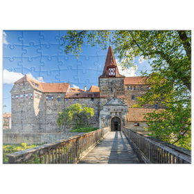 Darstellung des Puzzle Motivs Wenzelschloss auf einer Insel in der Pegnitz im Nürnberger Land - Puzzleteile: 100