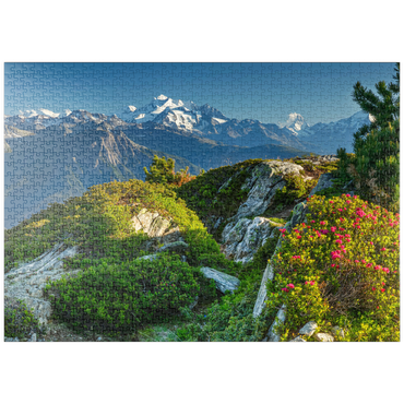 puzzleplate Gipfelpanorama mit Dom (4545m), Matterhorn (4478m) und Weisshorn (4505m) 1000 Puzzle