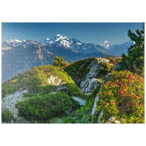 puzzleplate Gipfelpanorama mit Dom (4545m), Matterhorn (4478m) und Weisshorn (4505m) 1000 Puzzle
