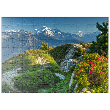 puzzleplate Gipfelpanorama mit Dom (4545m), Matterhorn (4478m) und Weisshorn (4505m) 100 Puzzle