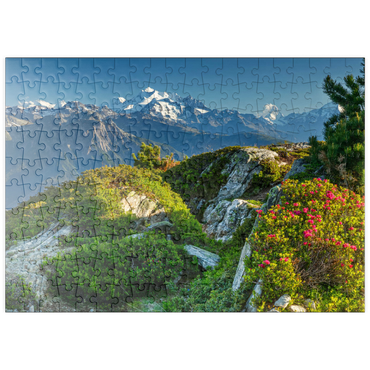 puzzleplate Gipfelpanorama mit Dom (4545m), Matterhorn (4478m) und Weisshorn (4505m) 200 Puzzle
