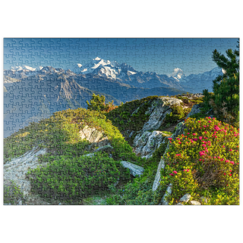 puzzleplate Gipfelpanorama mit Dom (4545m), Matterhorn (4478m) und Weisshorn (4505m) 500 Puzzle