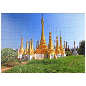 Darstellung des Puzzle-Motivs Stupas in der Klosteranlage von Ywama am Inle See, Myanmar – Puzzleteile: 1000