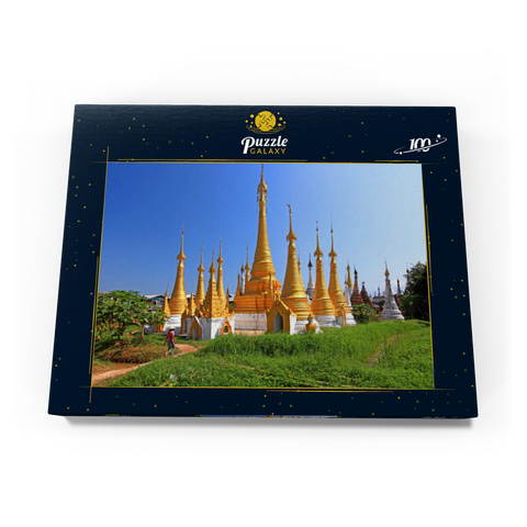 Stupas in der Klosteranlage von Ywama am Inle See, Myanmar 100 Puzzle Schachtel Ansicht3
