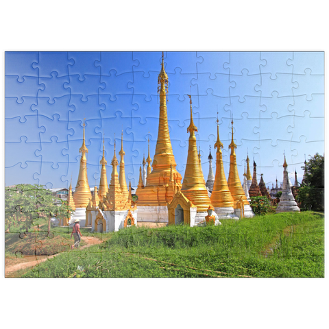 puzzleplate Stupas in der Klosteranlage von Ywama am Inle See, Myanmar 100 Puzzle