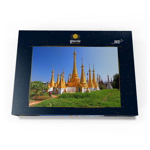 Stupas in der Klosteranlage von Ywama am Inle See, Myanmar 500 Puzzle Schachtel Ansicht3