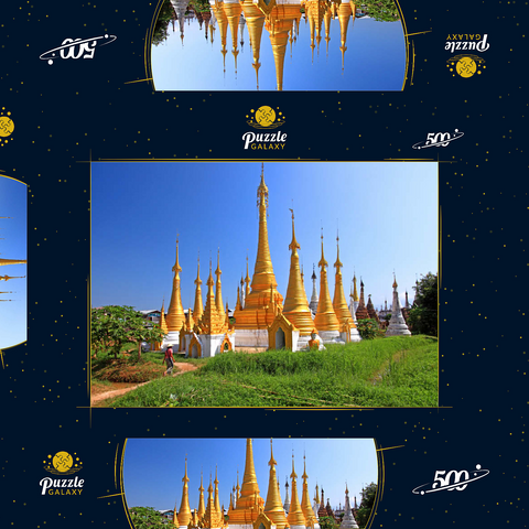 Stupas in der Klosteranlage von Ywama am Inle See, Myanmar 500 Puzzle Schachtel 3D Modell