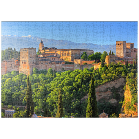 puzzleplate Blick zur Alhambra gegen die Sierra Nevada, Granada, Andalusien, Spanien 1000 Puzzle