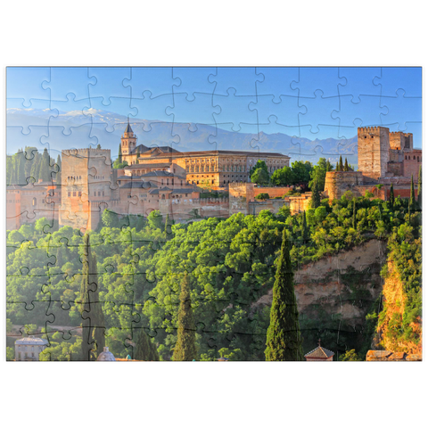 puzzleplate Blick zur Alhambra gegen die Sierra Nevada, Granada, Andalusien, Spanien 100 Puzzle