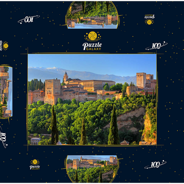 Blick zur Alhambra gegen die Sierra Nevada, Granada, Andalusien, Spanien 100 Puzzle Schachtel 3D Modell
