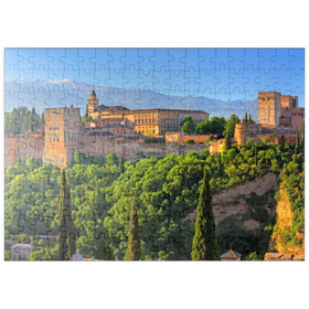 Darstellung des Puzzle Motivs Blick zur Alhambra gegen die Sierra Nevada, Granada, Andalusien, Spanien - Puzzleteile: 200