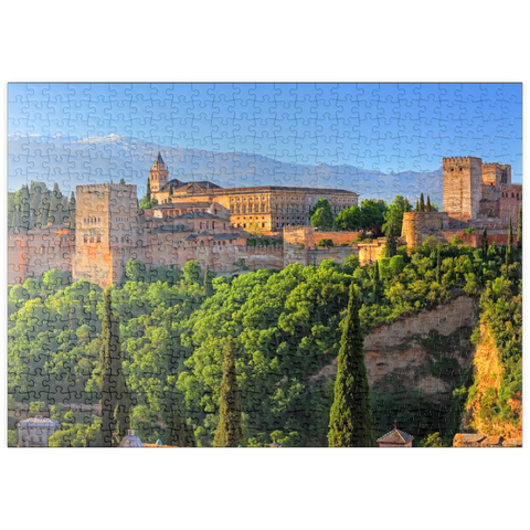 puzzleplate Blick zur Alhambra gegen die Sierra Nevada, Granada, Andalusien, Spanien 500 Puzzle