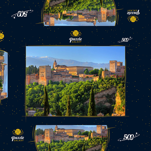 Blick zur Alhambra gegen die Sierra Nevada, Granada, Andalusien, Spanien 500 Puzzle Schachtel 3D Modell