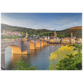 Darstellung des Puzzle-Motivs Heidelberger Schloss und Alte Brücke über den Neckar am frühen Morgen – Puzzleteile: 1000