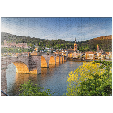 puzzleplate Heidelberger Schloss und Alte Brücke über den Neckar am frühen Morgen 1000 Puzzle