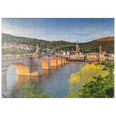 puzzleplate Heidelberger Schloss und Alte Brücke über den Neckar am frühen Morgen 100 Puzzle