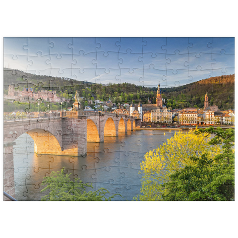 puzzleplate Heidelberger Schloss und Alte Brücke über den Neckar am frühen Morgen 100 Puzzle