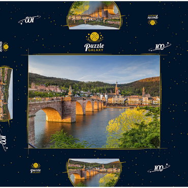 Heidelberger Schloss und Alte Brücke über den Neckar am frühen Morgen 100 Puzzle Schachtel 3D Modell