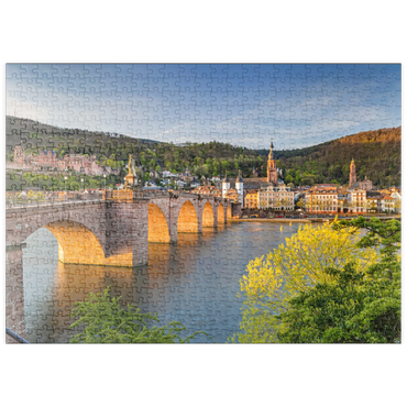 puzzleplate Heidelberger Schloss und Alte Brücke über den Neckar am frühen Morgen 500 Puzzle