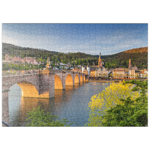 puzzleplate Heidelberger Schloss und Alte Brücke über den Neckar am frühen Morgen 500 Puzzle