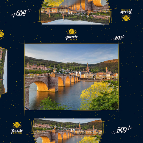 Heidelberger Schloss und Alte Brücke über den Neckar am frühen Morgen 500 Puzzle Schachtel 3D Modell