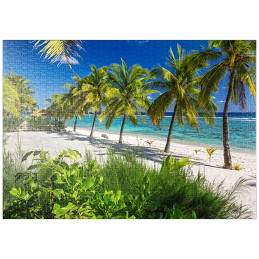 puzzleplate Palmenstrand am Crown Beach Resort bei Arorangi, Insel Rarotonga, Cook Islands, Südsee 1000 Puzzle