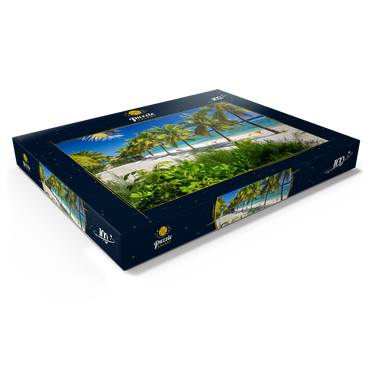 Palmenstrand am Crown Beach Resort bei Arorangi, Insel Rarotonga, Cook Islands, Südsee 100 Puzzle Schachtel Ansicht1