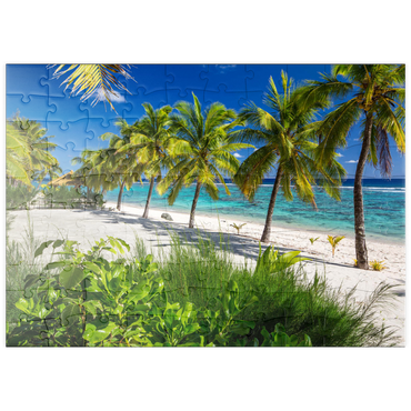 puzzleplate Palmenstrand am Crown Beach Resort bei Arorangi, Insel Rarotonga, Cook Islands, Südsee 100 Puzzle