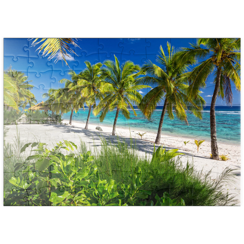 puzzleplate Palmenstrand am Crown Beach Resort bei Arorangi, Insel Rarotonga, Cook Islands, Südsee 100 Puzzle
