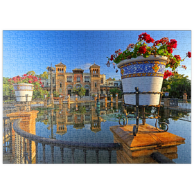 Darstellung des Puzzle-Motivs Wasserbecken mit dem Mudejar Pavillon im Morgenlicht, Plaza de America – Puzzleteile: 500