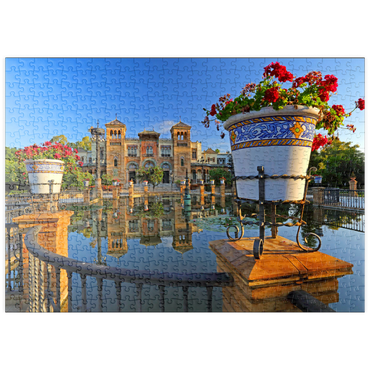 puzzleplate Wasserbecken mit dem Mudejar Pavillon im Morgenlicht, Plaza de America 500 Puzzle