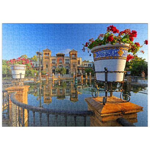puzzleplate Wasserbecken mit dem Mudejar Pavillon im Morgenlicht, Plaza de America 500 Puzzle