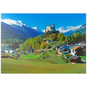 Darstellung des Puzzle-Motivs Blick zum Schloss Tarasp, Engadin, Kanton Graubünden, Schweiz – Puzzleteile: 1000