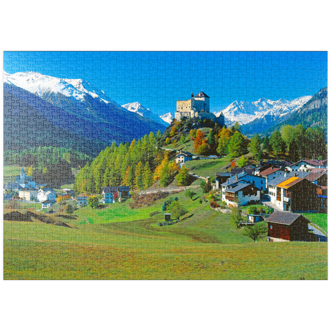 puzzleplate Blick zum Schloss Tarasp, Engadin, Kanton Graubünden, Schweiz 1000 Puzzle